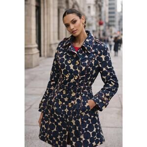 Boden Navy Polka Dot Trench Coat Belted Women's Sz 6R